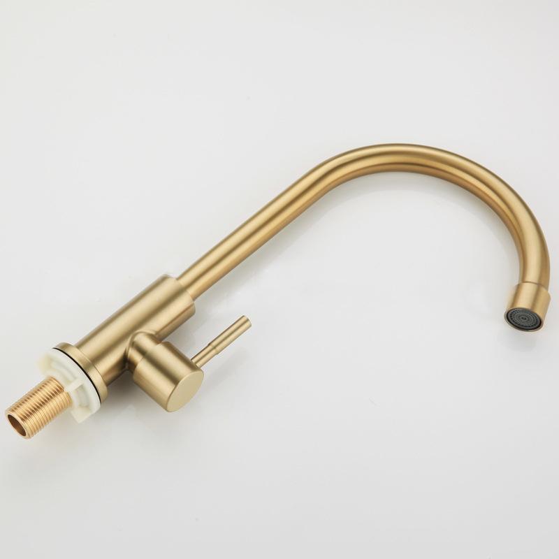 Brass Kitchen Faucet Antique Finish Single Handle High Quality Retro Only Cold Water Faucet 360 Swivel Basin Sink Tap Brush Gold