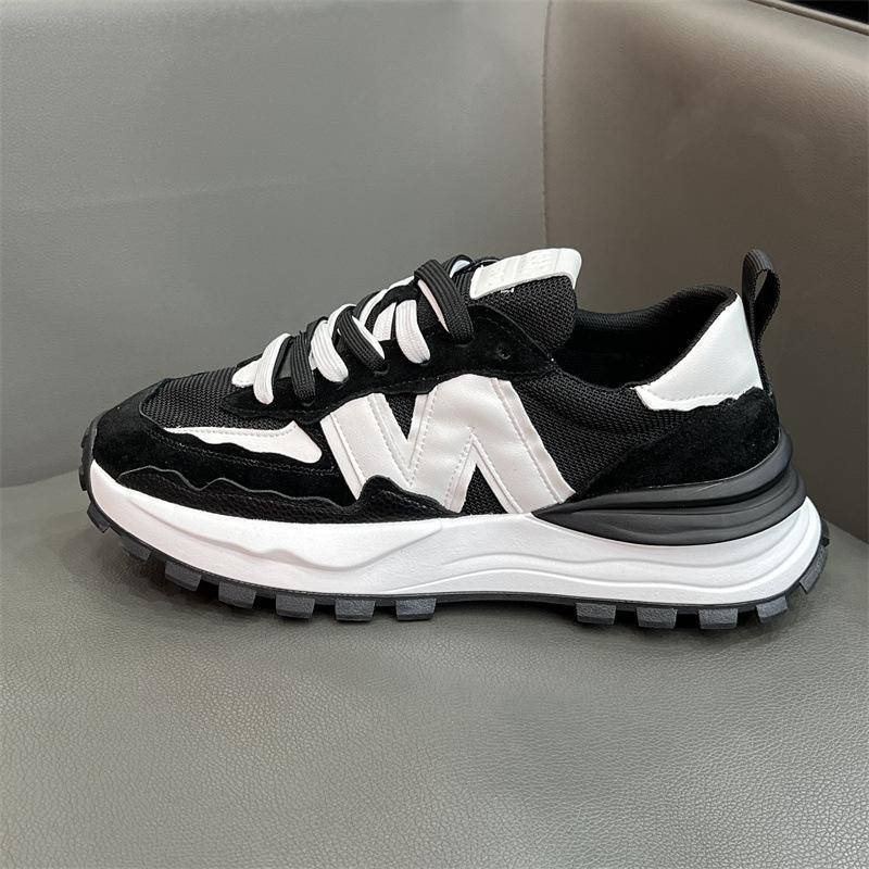 Shoes Spring and Summer New Leather Breathable Mesh Dad Shoes Soft Sole Jogging Sports Casual Shoes Bc