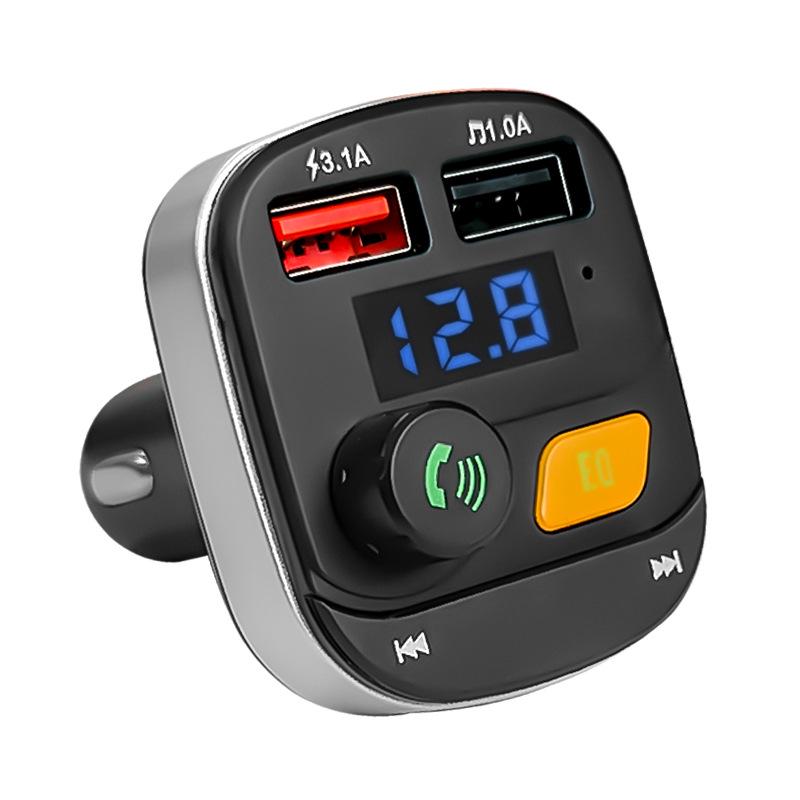 F07 Car Charger with Bluetooth MP3 Player, Digital Display, FM Transmitter, and Dual USB Ports