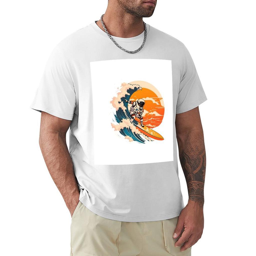 Outer space surfing astronaut  astronaut surfing cosmic waves TShirt anime affliction shirts sports fans mens graphic tshirts