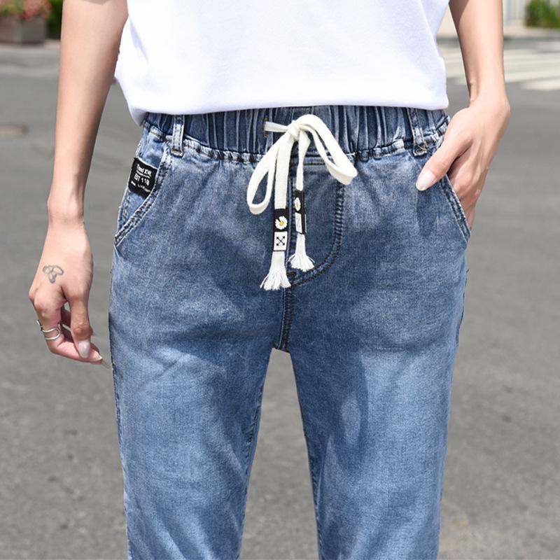 Women's High Rise Drawstring Denim Jogger Pants Stretch Cropped Jeans Casual Ankle Length Trousers