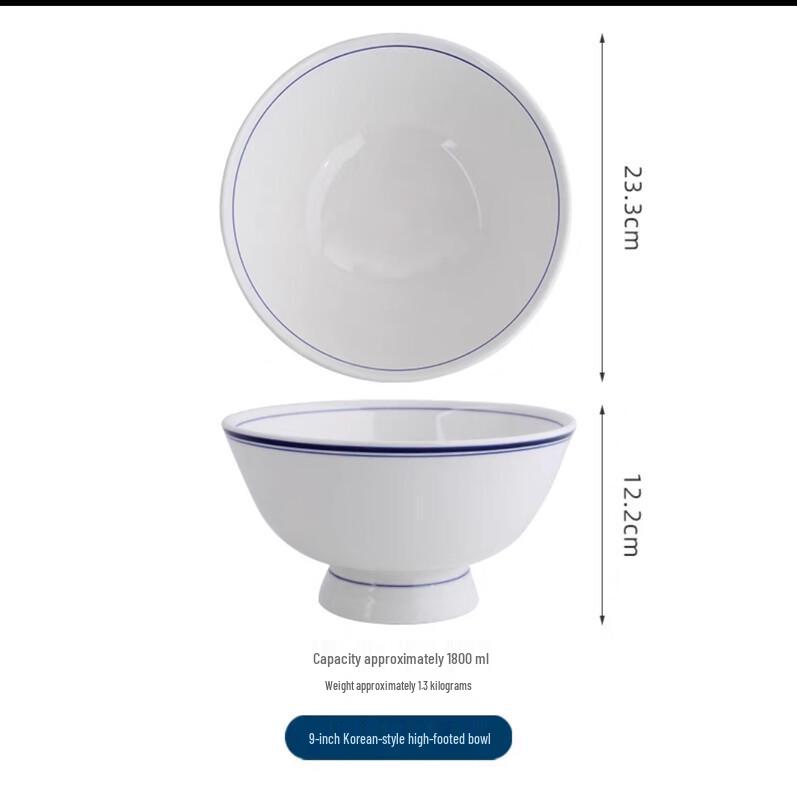 9-Inch Blue Line Ceramic Noodle Bowl