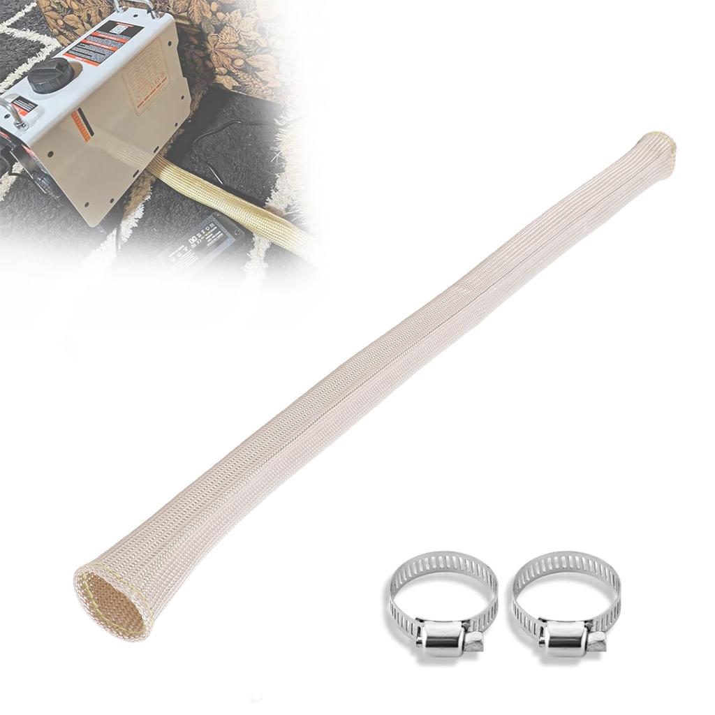 Exhaust Heat Insulation Sleeve Kit, Fiber Exhaust Pipe Heat Sleeve with 2 Clamps, High Temperature Protection Wrap for