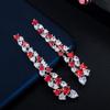 CMM Unique Love Heart Cut Sparkly Red Cubic Zirconia Long Dangle Drop Earrings for Women Jewelry Gift