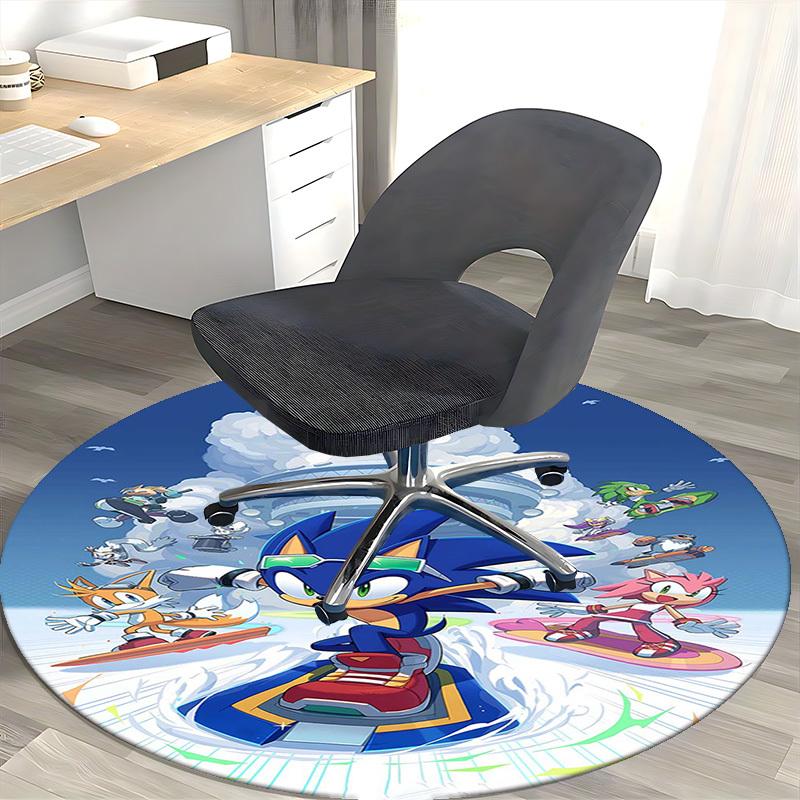 1pc Sonic the Hedgehog Anime Cartoon Design Round Carpet Office Chair Mat, NonSlip Rug for Home Decor, Living Room, Bedroom