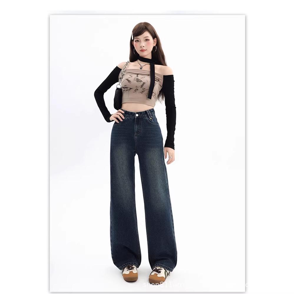 Korean High Waist Minimalist Loose Jeans - Versatile Autumn/Winter Style