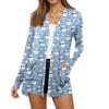 Women's Fashion Christmas Print Long-Sleeved Pocketed Slim-Fit Cardigan Coat
