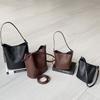 Vegetable Tanned Cowhide Bucket Bag Women's New Leather Women's Bag Fashionable Retro Messenger Bag Commuter Shoulder Bag Bag
