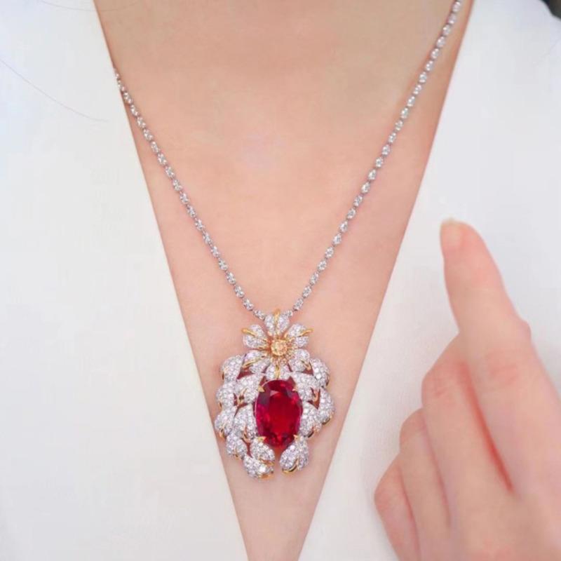 BELLA BOX Broșă italiană mare cu pandantiv roșu sânge de porumbel, cu dublă utilizare, colier cu comori albastre de mare, comoara de culoare verde bunica de diamant