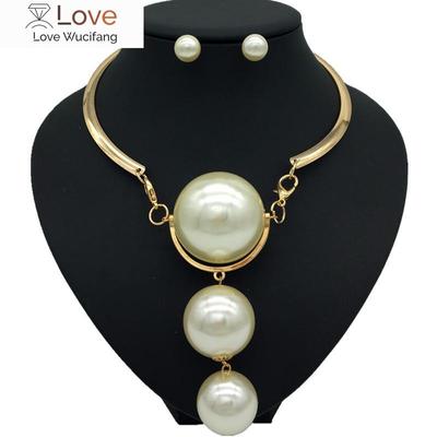 Dubai Gold Perle Hochzeit Schmuck Sets Afrikanische Braut Halskette Ohrringe Übertrieben Stil Frauen Mode-Accessoires
