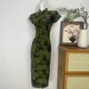 Elastic flocking long short-sleeved cheongsam 1011 summer new retro national style middle-aged and elderly mother daily cheongsam skirt