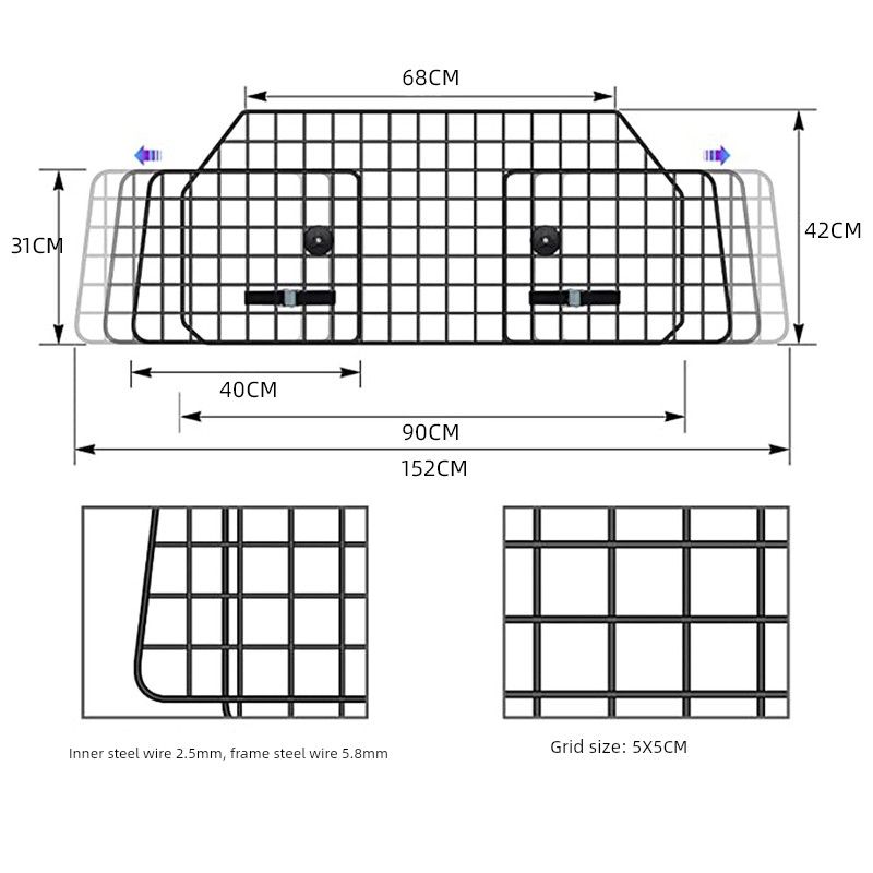 

Сетка-разделитель для домашних животных, для автомобиля, для собак, защитная решетка, безопасность багажника, передняя перегородка для автомобиля, товары для домашних животных, автомобильный блок Length adjustable 90-151cm