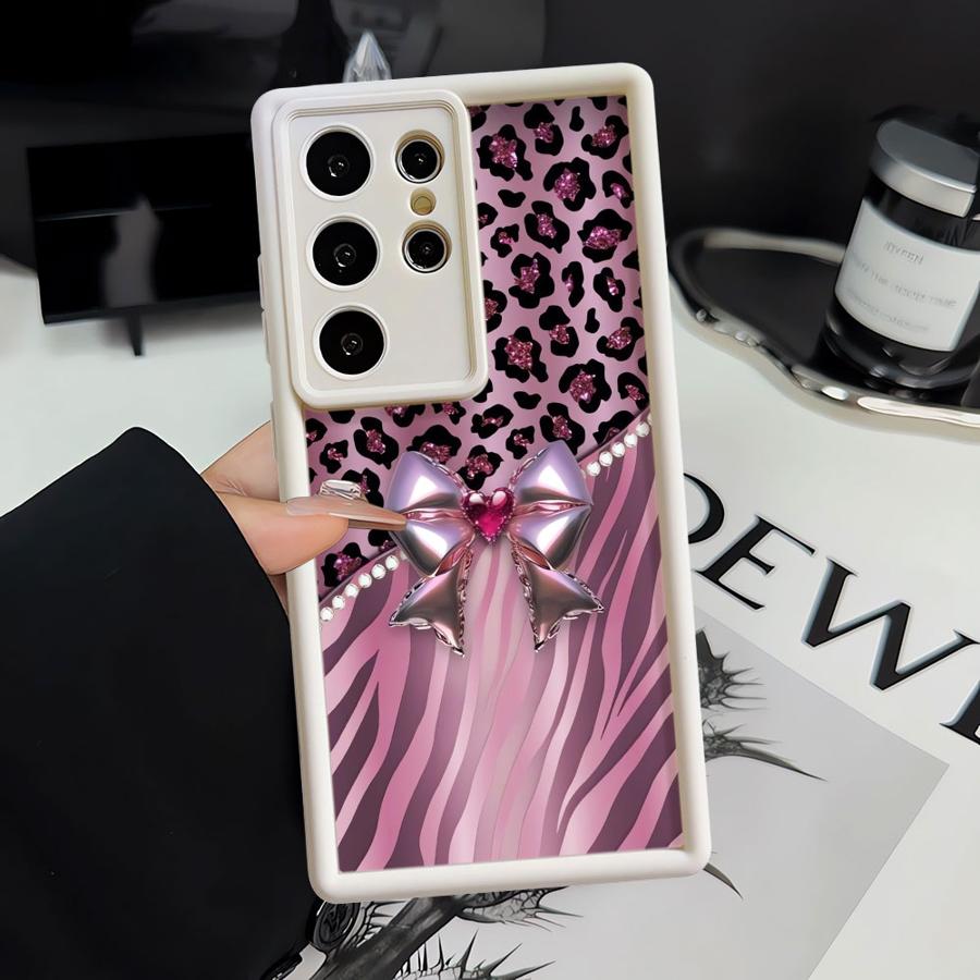 Soft Cover Phone Case for Samsung Galaxy S22 S24 Plus S25 Edge S20FE S24Ultra S23 FE S21 S25 Ultra Bow Leopard Print