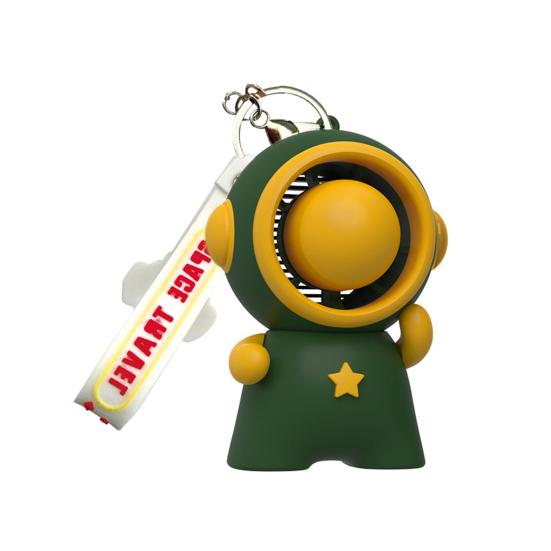 Keychain Small Fan Cartoon Astronaut Design Quiet Operation Built-in Ice Cooling Module USB Rechargeable Portable Fan with Lanyard