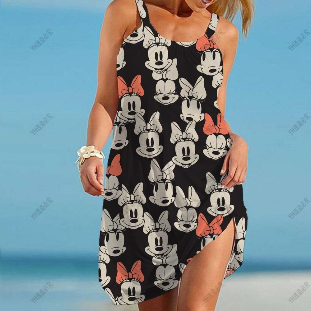 Sling Elegant Boho Party Minnie Mouse Summer Woman Loose Beach 3D Print Vintage Dress Mickey Y2k Sleeveless Dresses for Wom