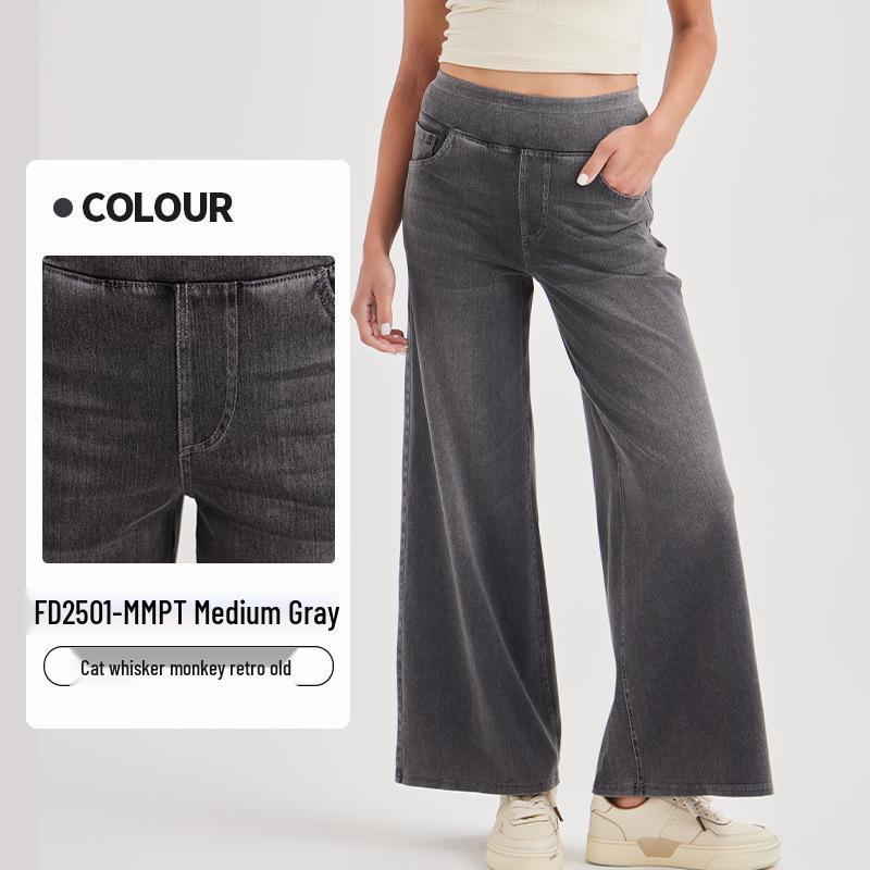 Women s Cat Ear Butt-Lifting High-Waisted Denim Wide-Leg Fitness Pants Small