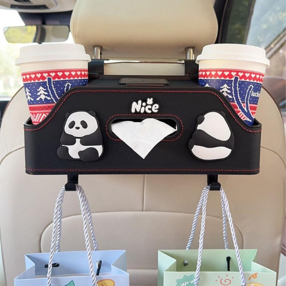Cartoon Panda Capybara Car Seat Back Storage Box Multifunctional with Hook Tissue Box Convenient Portable Hanging Bag Universal