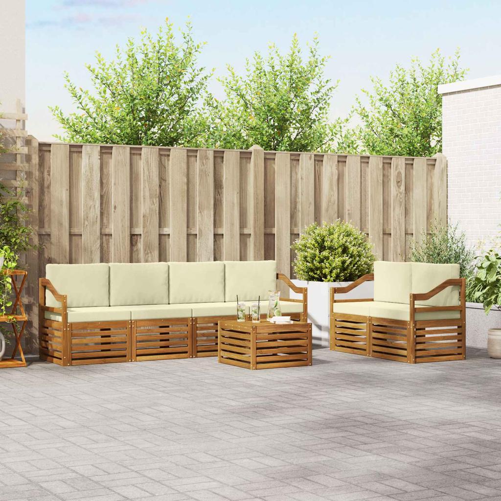 Outdoor Sofa Set 7 pcs Natural and Cream Solid Acacia Wood