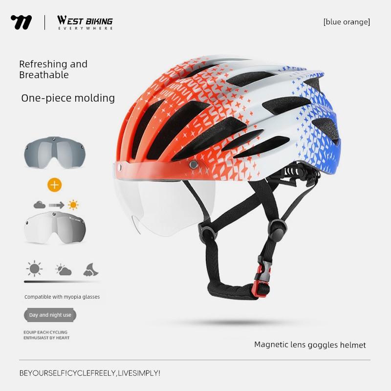 Bicycle Helmet with Color-Changing Goggles, Unisex One-Piece Mountain and Road Bike Safety Helmet Accessories