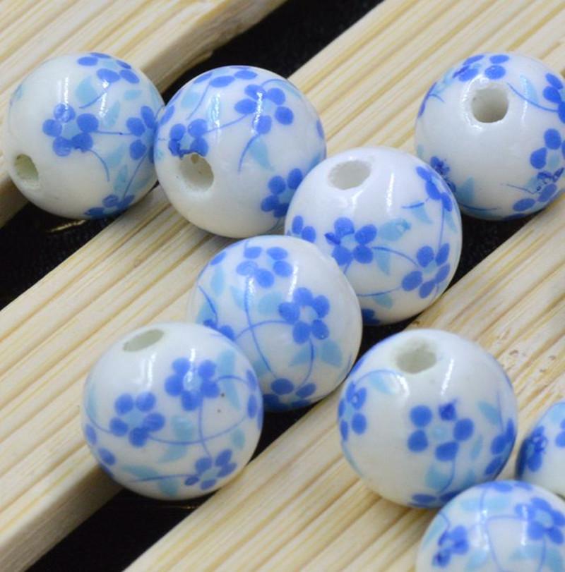 

Синие и белые фарфоровые бусины 12 мм синие маленькие орхидеи, ювелирные аксессуары своими руками керамические круглые свободные бусины, с бусинами 12mm ceramic beads