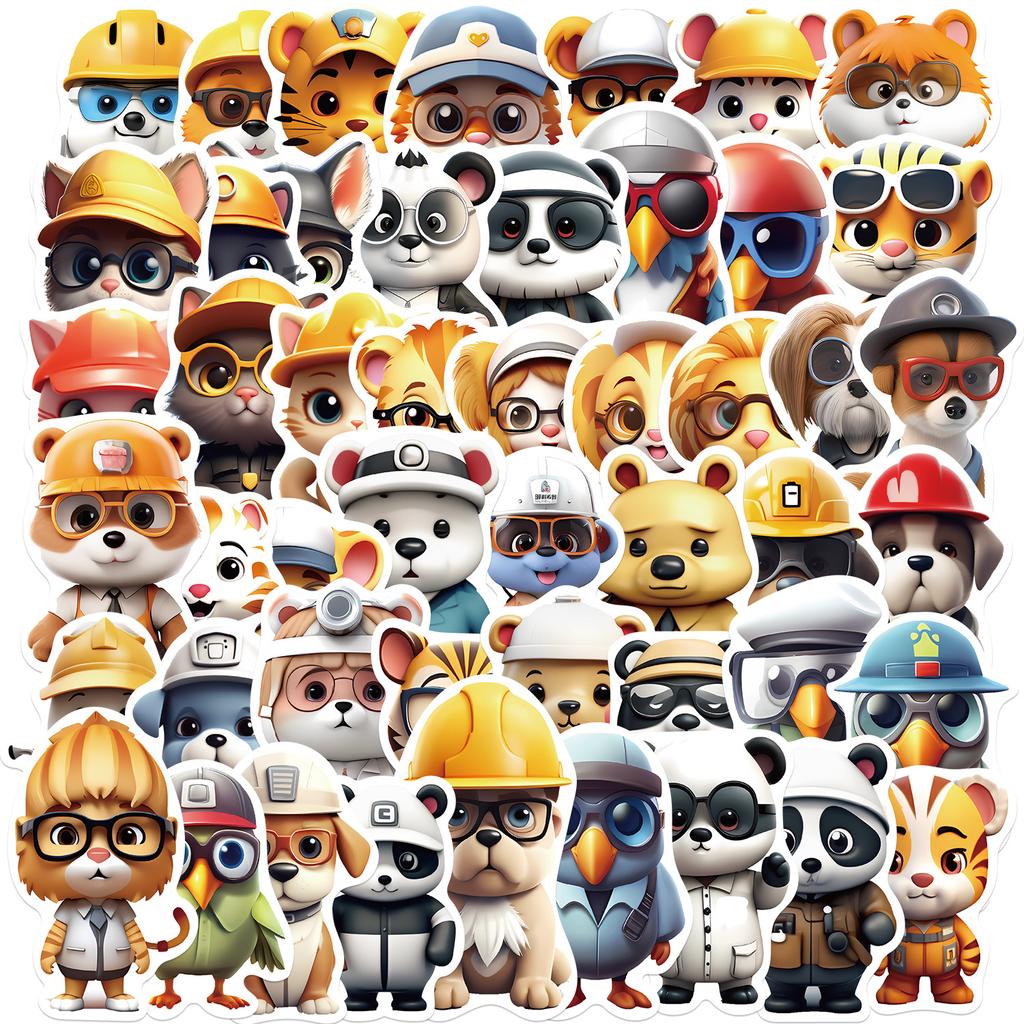 50 Cartoon Occupation Animal Graffiti Stickers Guitar Notebook Suitcase DIY Waterproof Stickers