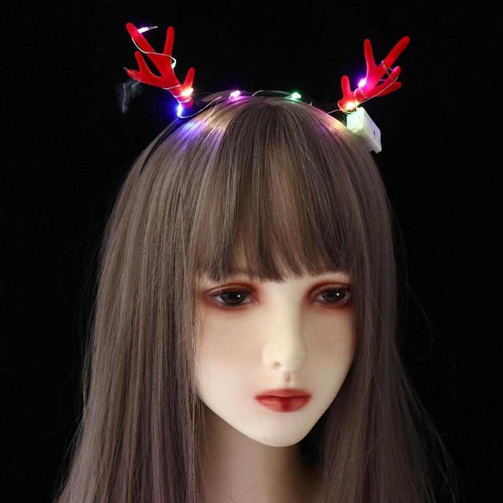 Plástico LED Glow Headband Colorido Luminous Deer Horn Hair Band Brilhante Festa de Natal