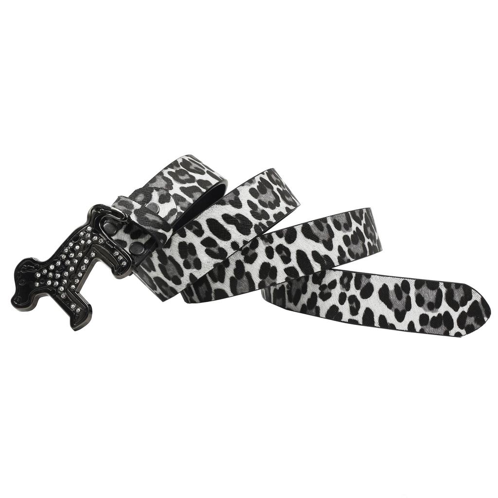 Rhinestone Cute Dog Buckle Belt Leopard Print Series Punk Decoration Women's Belt Yabi Decorative Belt