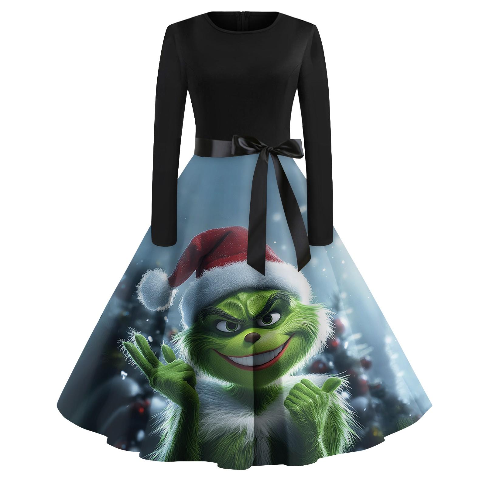 

Женское повседневное модное платье с длинным рукавом и принтом, вечернее повседневное платье с круглым вырезом S