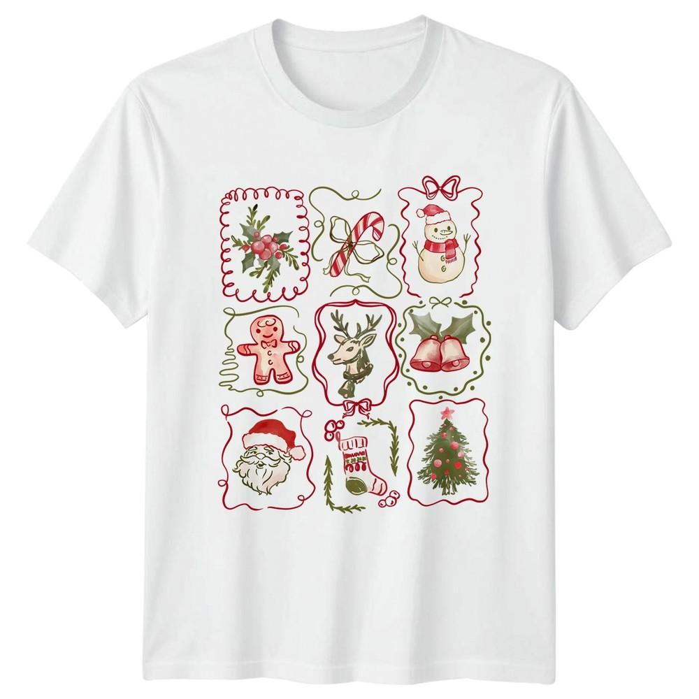 Christmas Holiday Icons Watercolor Unisexs TShirt Unisexs Tee Graphic Unisex Top S