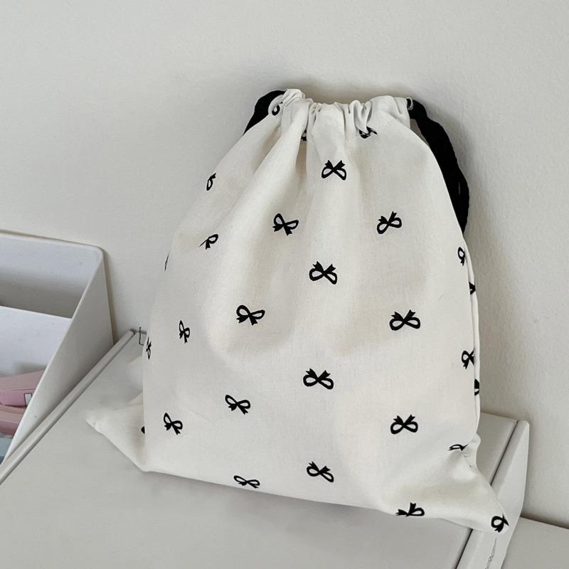 Diaper Pouch Canvas Bundle Pocket Portable Bow Printed Drawstring Storage Bag Medium Large Drawstring Hanging Bag Shopping