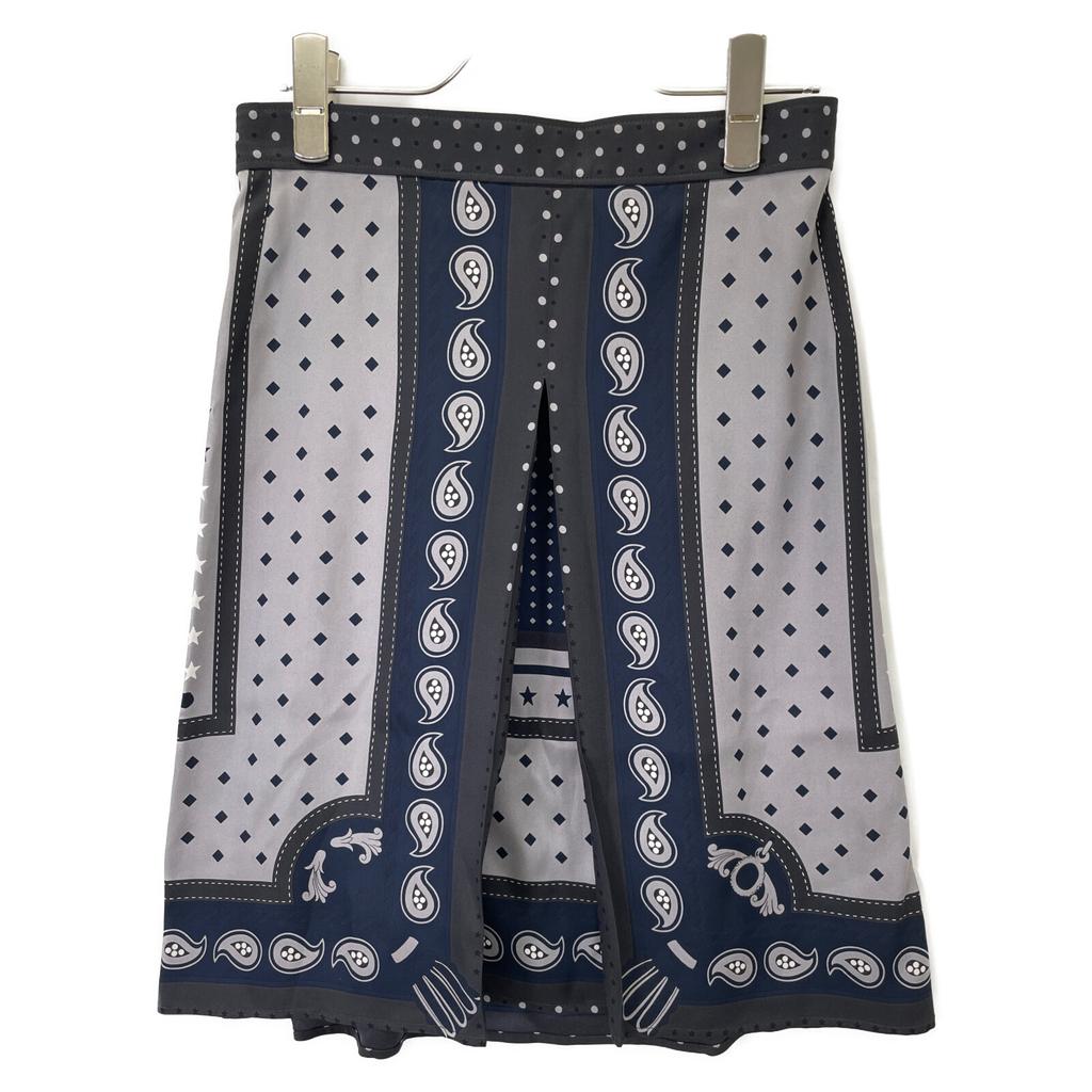 Hermes 22AW 2H0315DU Navy All-over Print Silk Skirt Skirt 34 Gray X navyUsed