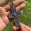 Cross Pendant Necklace with Secret Compartment Openable Stainless Steel Chain Pendant Necklace Vintage 3D Printed Charm Jewelry