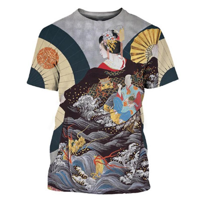 New Japanese Geisha 3D Print T-shirts Summer Men Woman Short Sleeve Tees Fashion Streetwear Harajuku