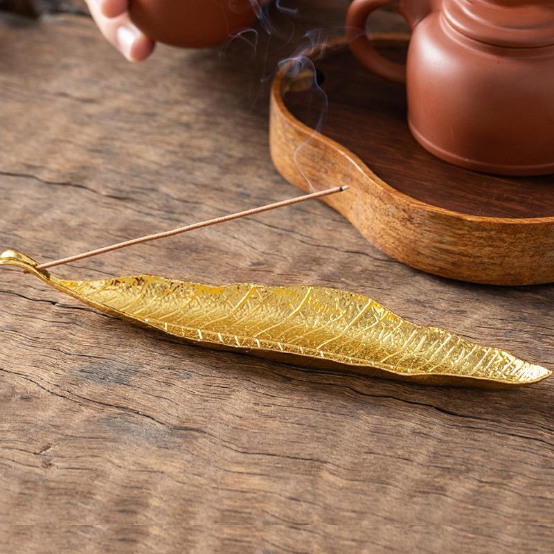 

Креативная антикварная курильница в виде листа из цинкового сплава, Держатель для благовоний в форме листа бодхи, Пепельница, Декор для офиса, дома, рабочего стола, Дзен, Прочный