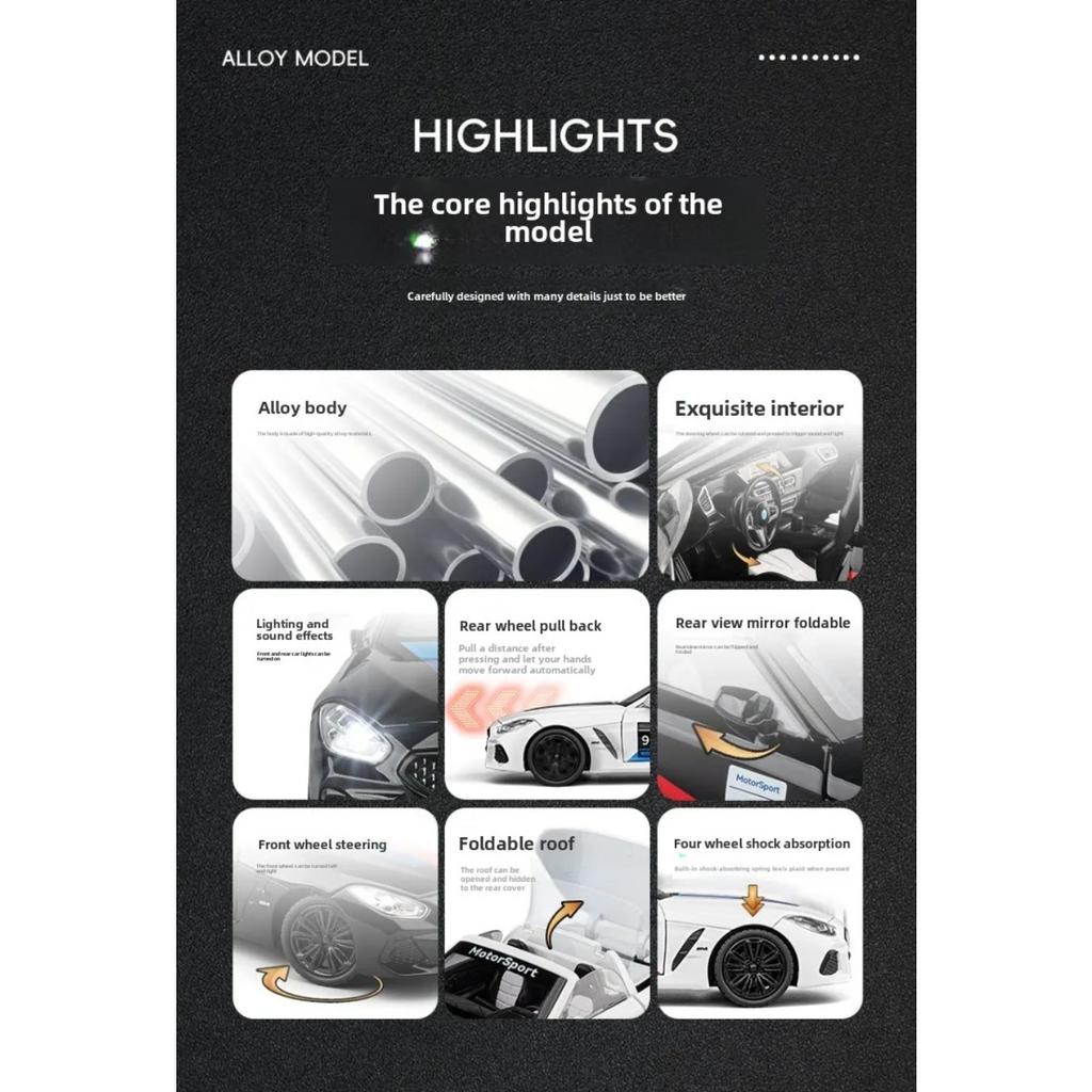 1/22 BMW Z4 Coupe Convertible Supercar Alloy Car Model Collection Miniature Voiture Diecast Toy Vehicle Children Boyfriend Gift