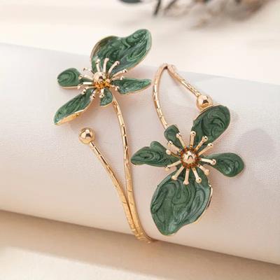Flower Bracelet Arm Cuff Women Upper Arm Cuff Adjustable Open Bangle Armlet Bracelet Wrist Jewelry for Party Wedding Holiday