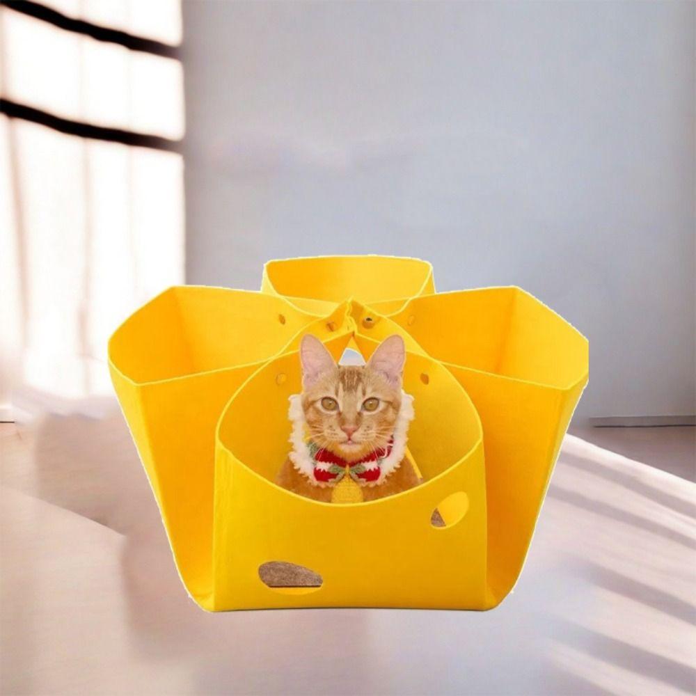 

Felt Cat House Foldable Pet Toy Bed Multi-Function Cat Tunnel Mat Kitten жовтий