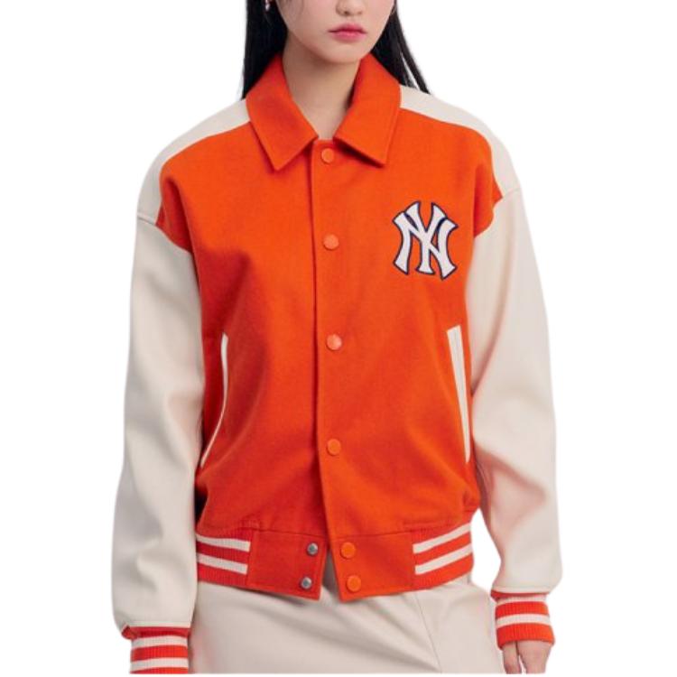 MLB SS24 New York Yankees American Vintage College-Stil Colorblock Knopf-Strickjacke Jacke Unisex Jacke Orange 3AJPV0341-50ORD