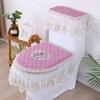 Universal European Style Double-Sided Toilet Seat Cover Set with Zippered Lace Fabric - All Seasons, Three-Piece Set.