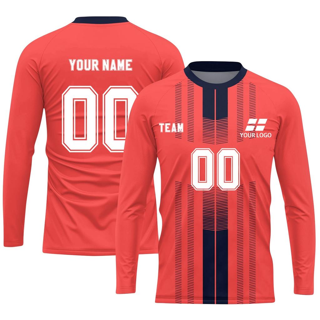 Men’s Long Sleeve Athletic Soccer Jersey, Lightweight Quick-Dry Sports Shirt for Training & Team Uniforms, Red/White