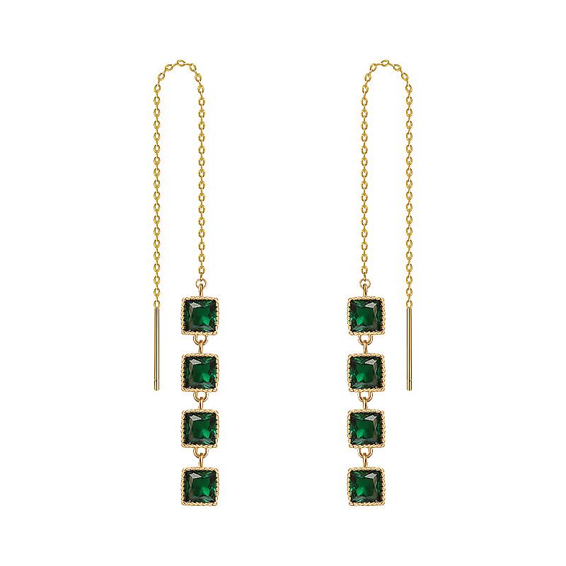 French elegant 14K real gold plating emerald square zircon pendant second-line fashion jewelry women's wedding party accessories