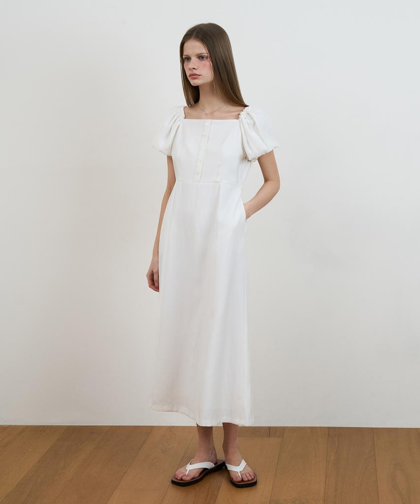 Dehebe Square Neck Puff Dress [Ivory]