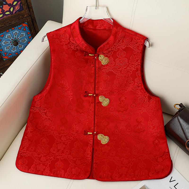 

Vintage-Inspired Spring Vest: Elegant Outerwear for Middle-Aged & Elderly Women 4XL 135-150 lbs красный