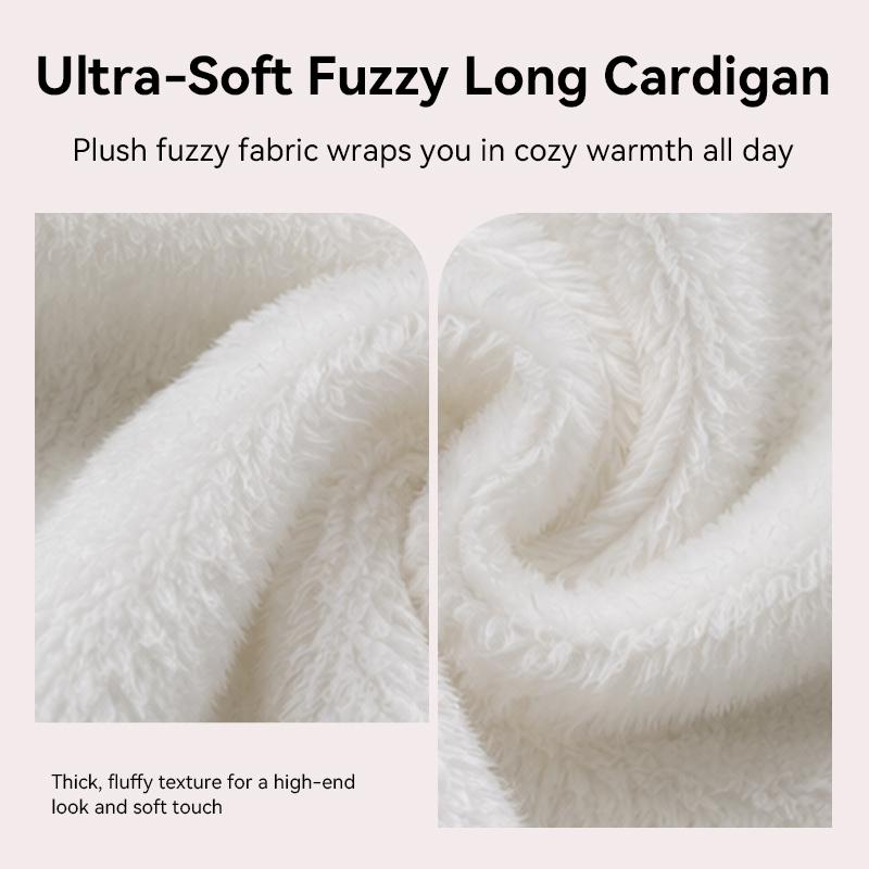 Cardigan lung de damă din blană artificială, cu deschidere în față, Palton de iarnă, Îmbrăcăminte exterioară moale, pufoasă și călduroasă, Jachetă elegantă