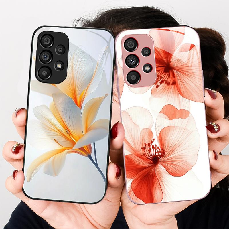 Fleur de Lys Violette Pour Samsung Galaxy S23 Ultra 24 Plus S20 21 FE S25 Ultra A70 A72 73 51 52 53 Coque de Téléphone en Verre Trempé