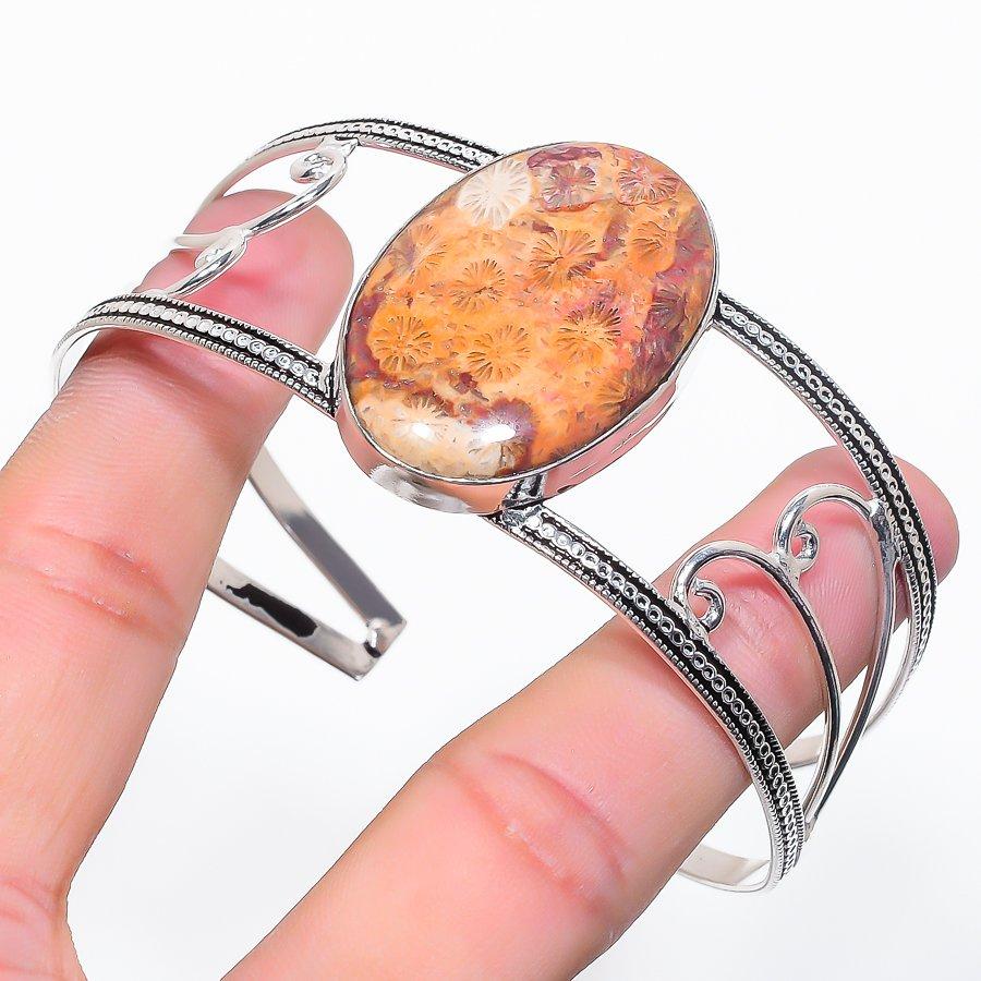 Natural Ghost Eye Jasper Gemstone 925 Sterling Silver Cuff Bangle Adj n4E91