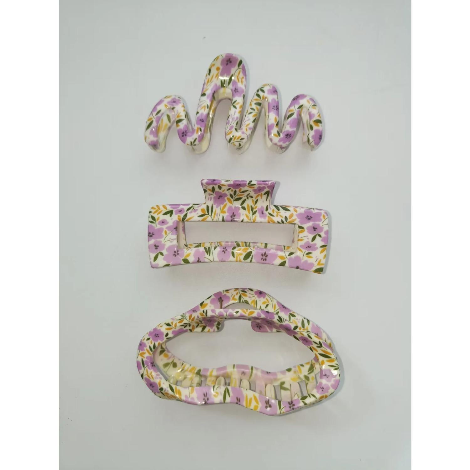 

3-piece set of purple flower wave square hair claws with elegant temperament suitable for women and girls hair accessories