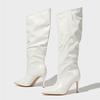 Fashion Runway Pleated Patent Leather Boots Female Pointed Toe Stiletto Heels Pumps Autumn Winter Knee High Shoes Women