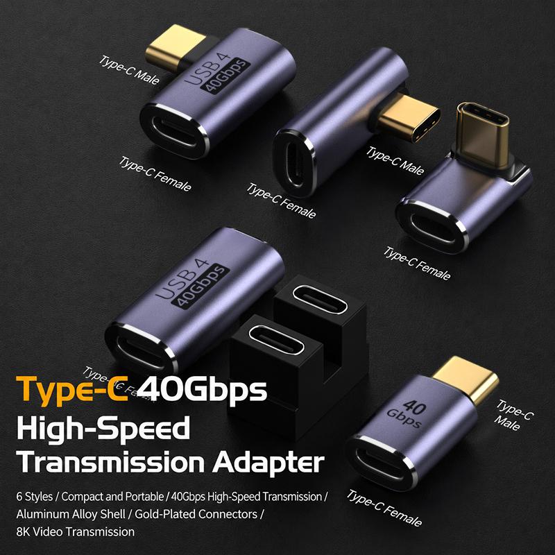 USB C 4.0 40Gbps 90 Degree Adapter 100W Fast Charging Type C to Type C Converter for Car Phone Laptop Use
