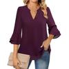 Women's Fashion Casual Seven Points Flared Sleeve Double Layer Chiffon Drawstring Solid Colour V-Neck Top